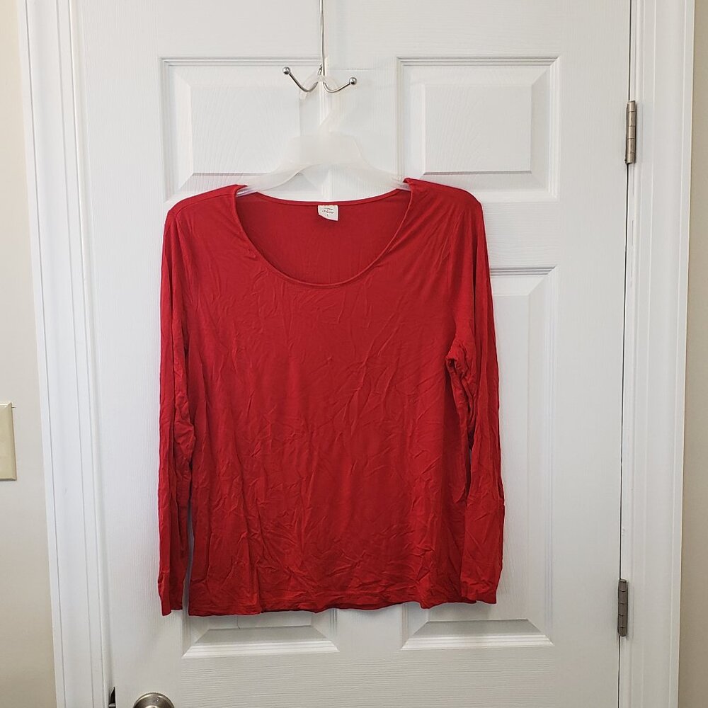 Soma Chico's, red orange long sleeve slinky lounge top, LG NWOT